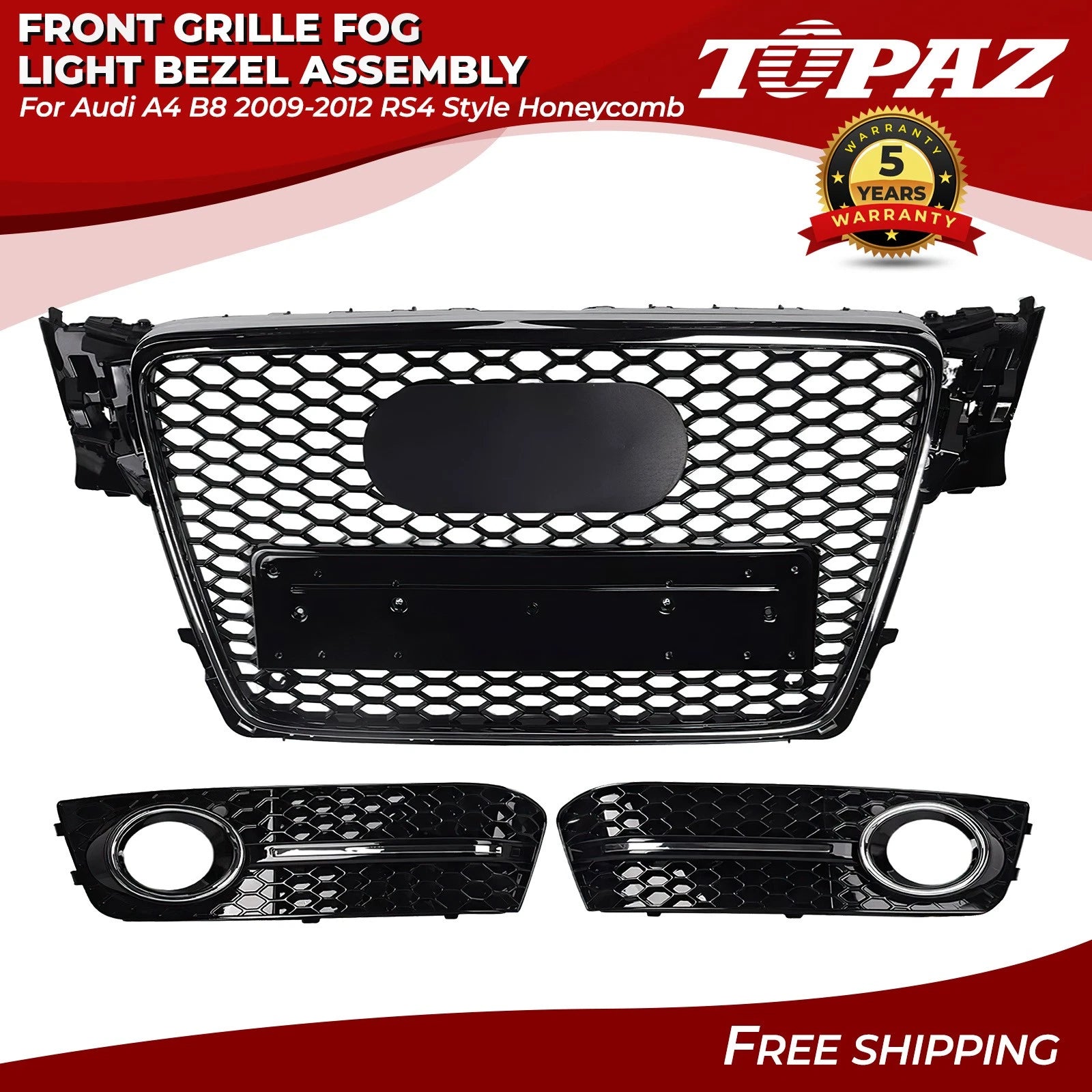 Grille and Bumper Fog Light Bezel for Audi A4 (2009–2012) Honeycomb Style