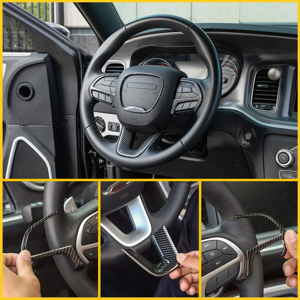 Carbon Fiber Steering Wheel Cover Trim for Dodge Charger (2015–2023)