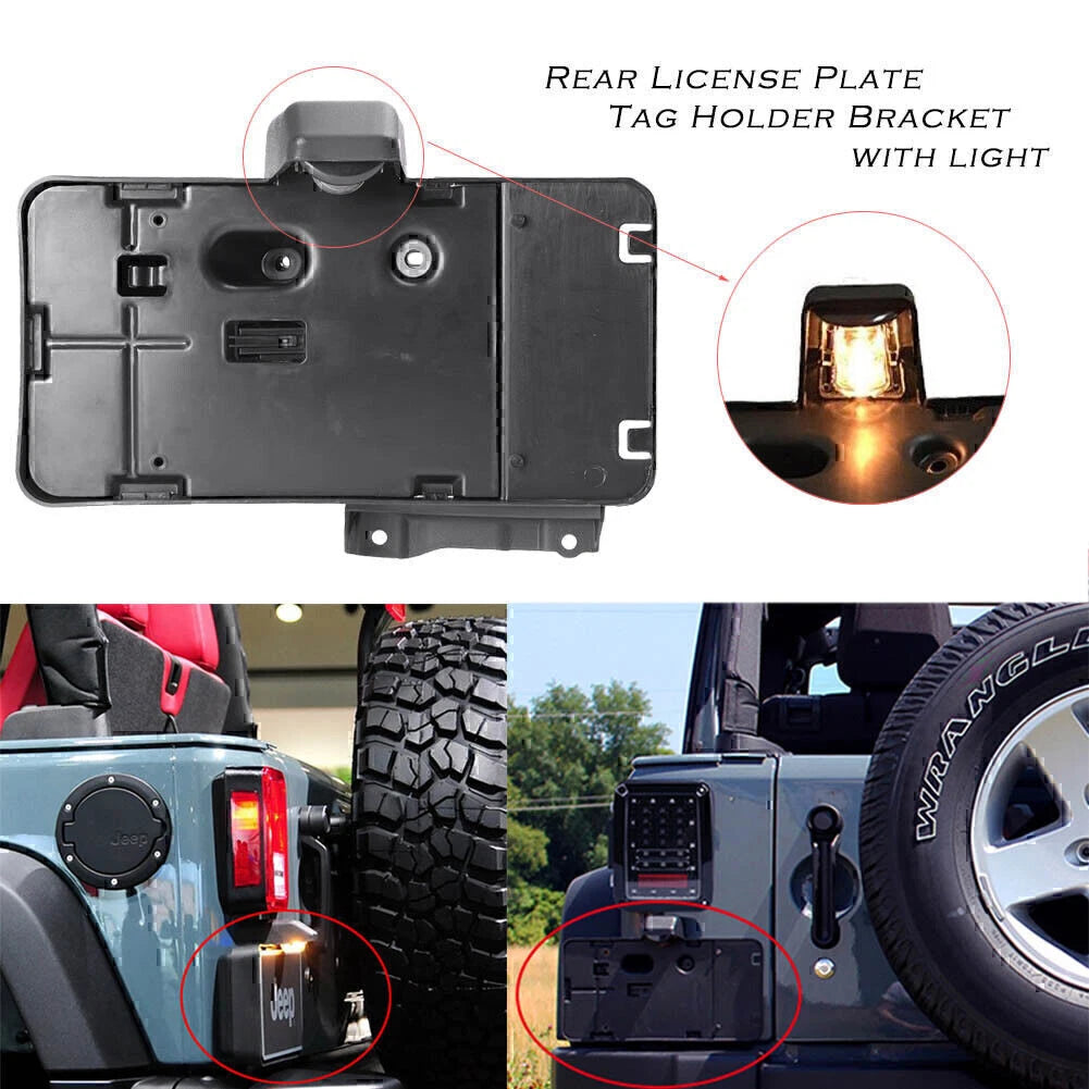 Rear License Plate Mounting Holder Bracket & Light for Jeep Wrangler JK (2007–2017)