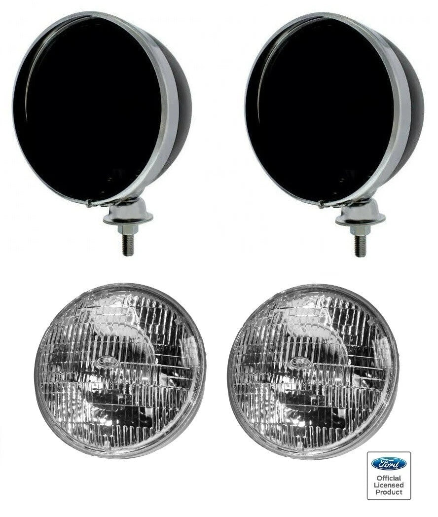 7 Inch Seal Beam Headlight Pair with FOMOCO Logo for Ford Black (2007–2014)
