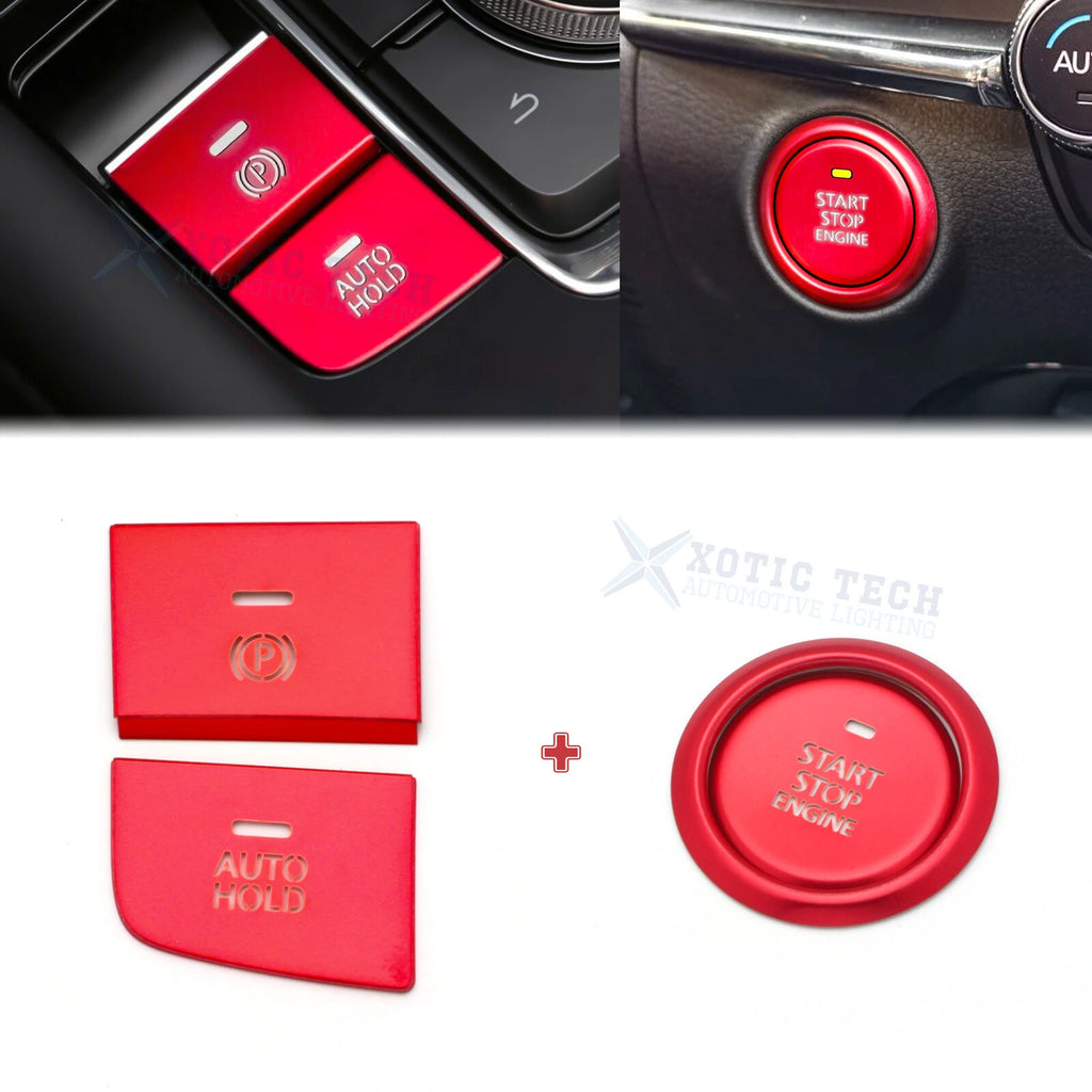 Red P Gear Brake Hold Engine Start Push Button Combo Cover for Mazda 3 (2020)
