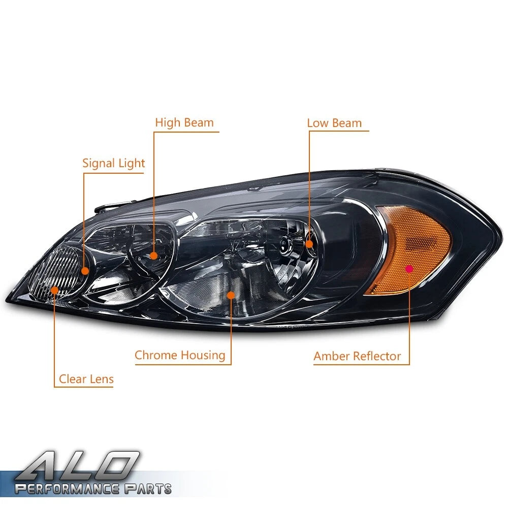 Amber Smoke Lens Headlights for Chevy Impala, Monte Carlo (2006–2013)