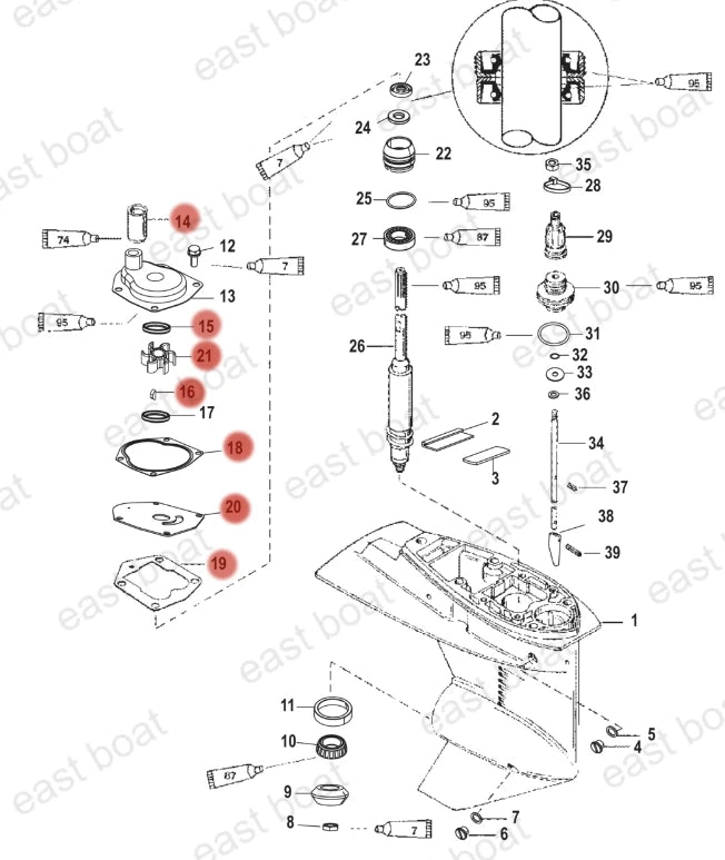 Water Pump Impeller Kit 47-821354A2 for Mercury Mariner 25-50HP (4-Stroke)