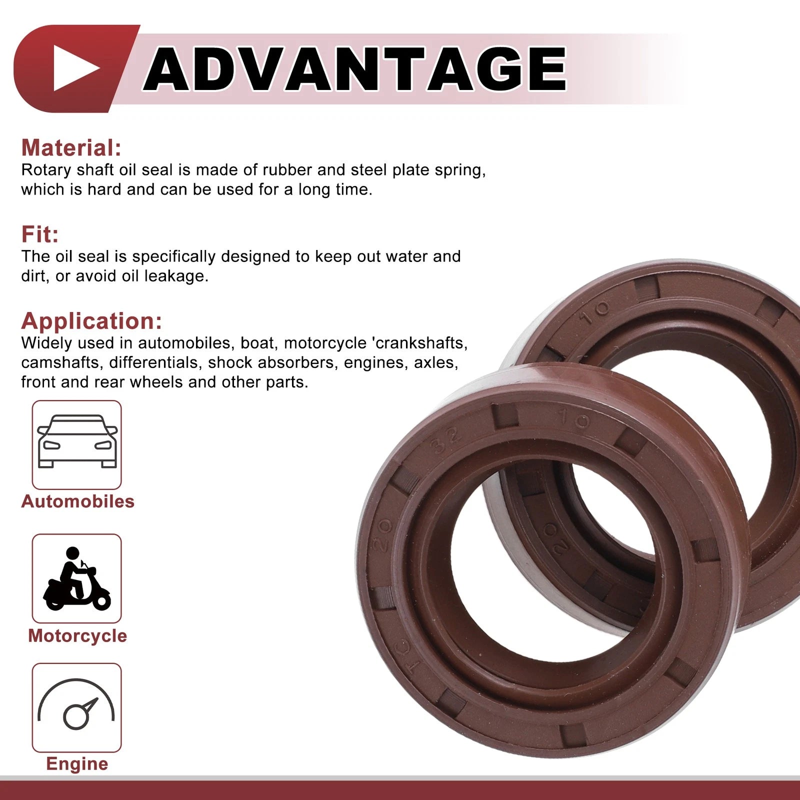 Set of 2 Oil Seal Rotary Shaft Seal FKM Rubber 20x32x10mm