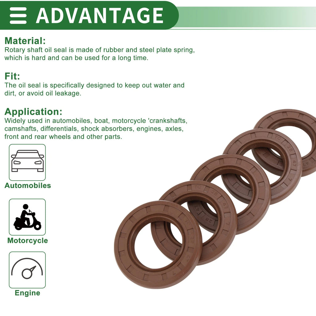 Oil Seal FKM Rubber 28x47x7mm for Various Models (5 Pcs)