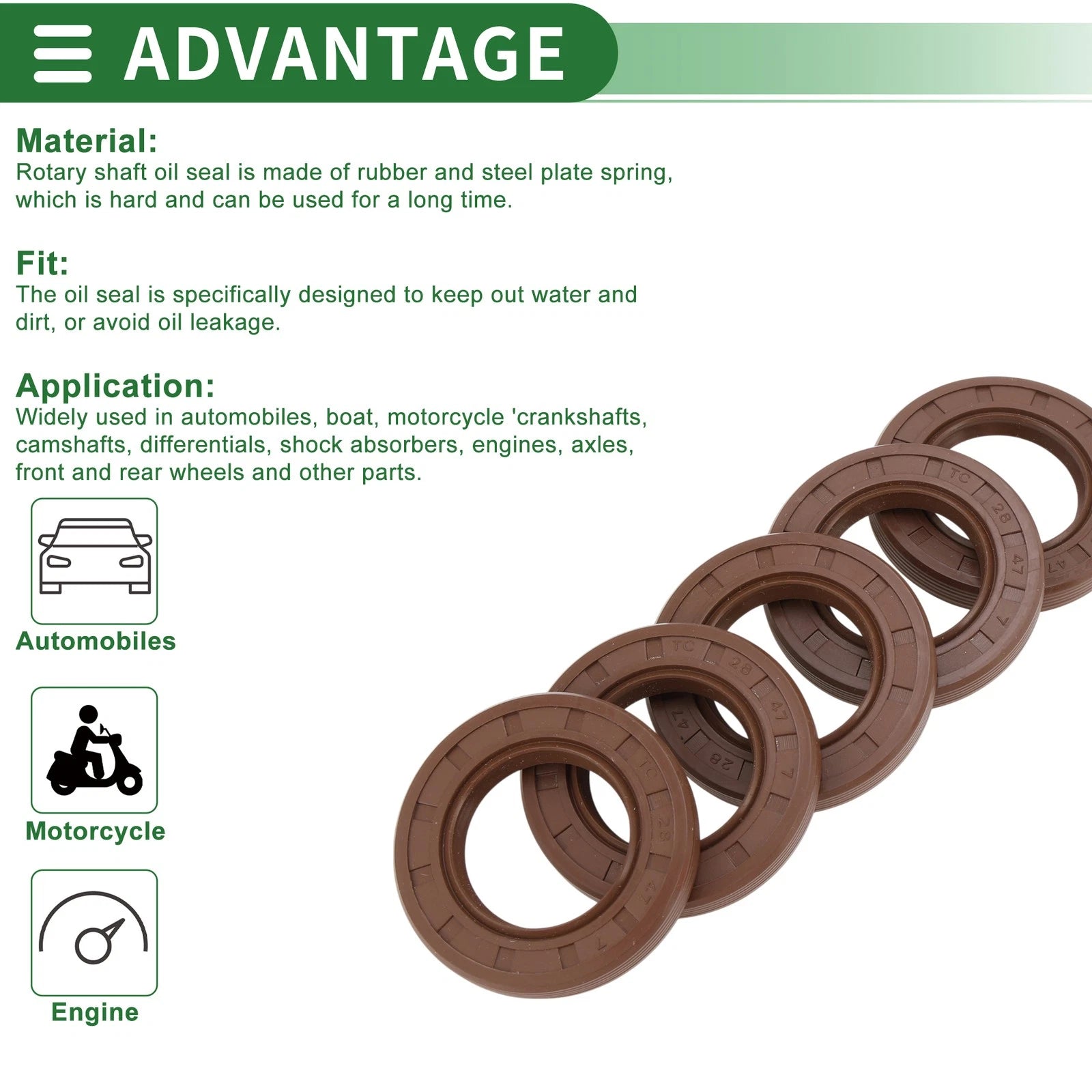 Oil Seal FKM Rubber 28x47x7mm for Various Models (5 Pcs)