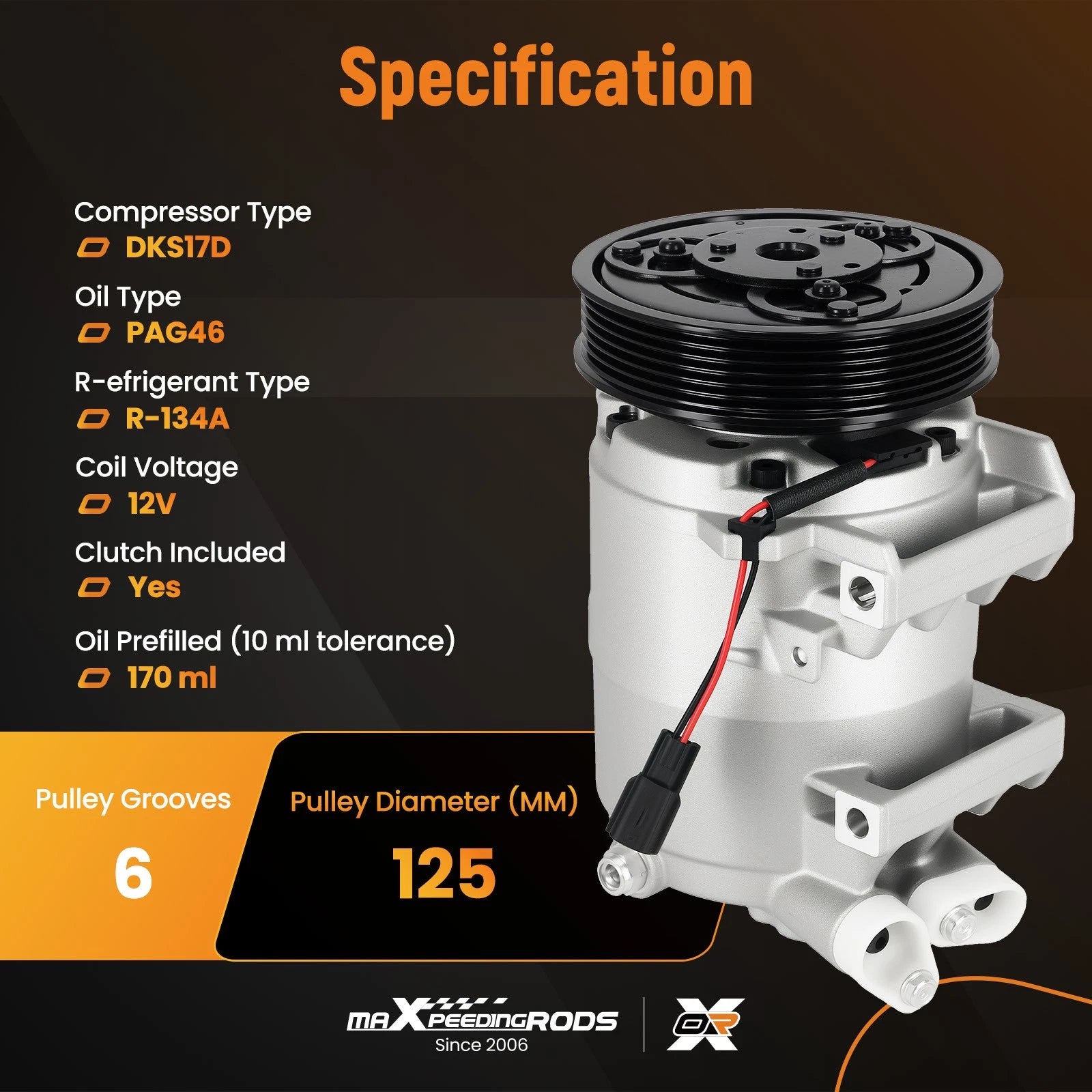 A/C Compressor with Clutch for Nissan Rogue L4 2.5L (2014–2015) CO11200C