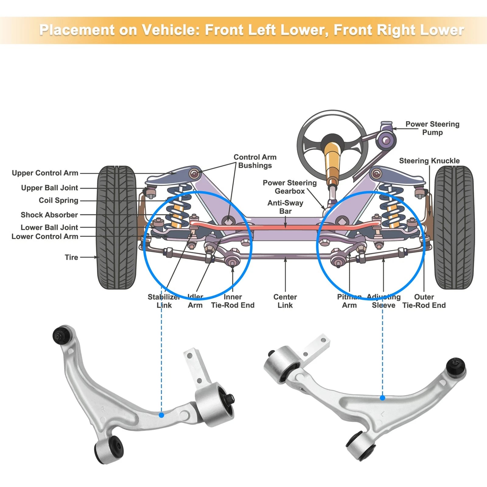 2X Front Lower Control Arms w/Ball Joints for Honda Pilot (2009–2015)