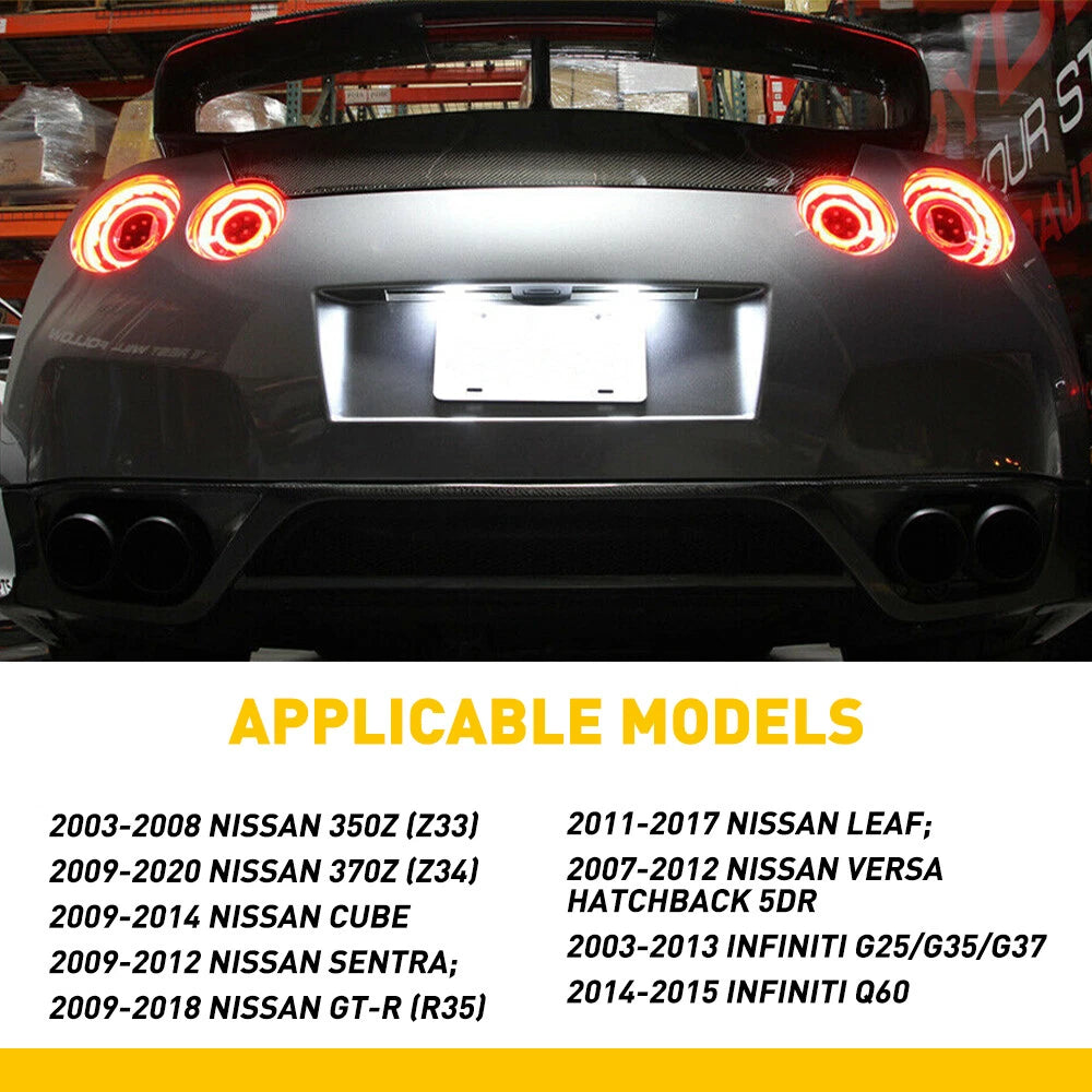 2X White LED License Plate Light for Nissan 350Z 370Z GTR G35 G37 (2003–2020)