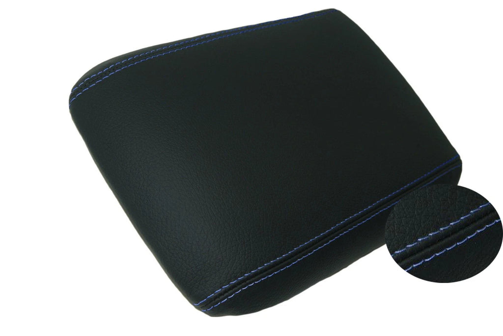 Leather Synthetic Console Armrest Cover for Ford Mustang (2005–2009) Blue Stitch
