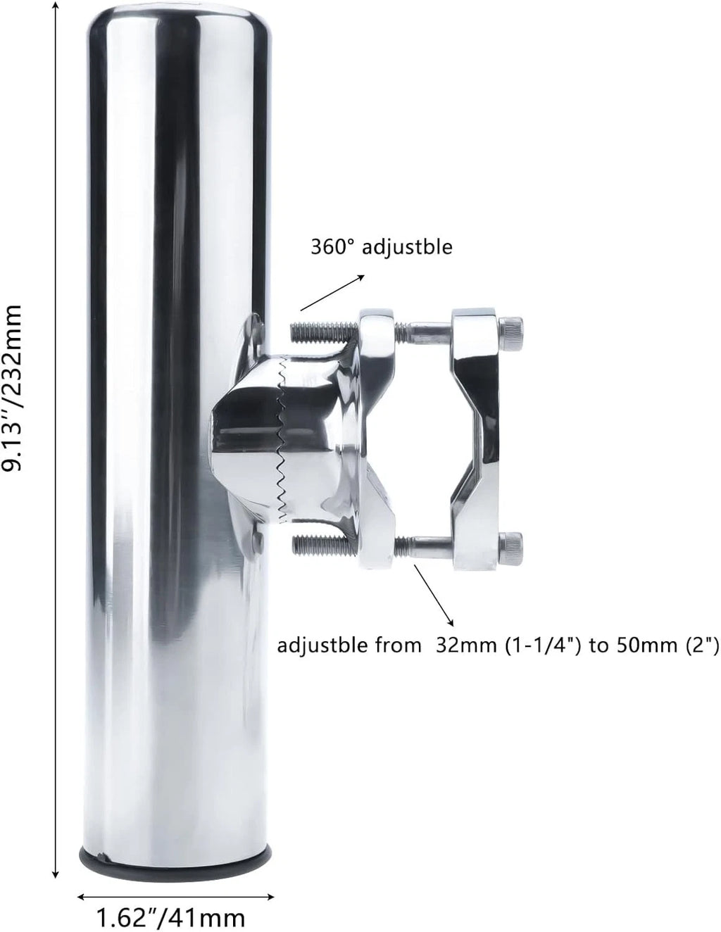 2Pcs Stainless Steel Fishing Rod Holder for Rails 1-1/4" to 2"