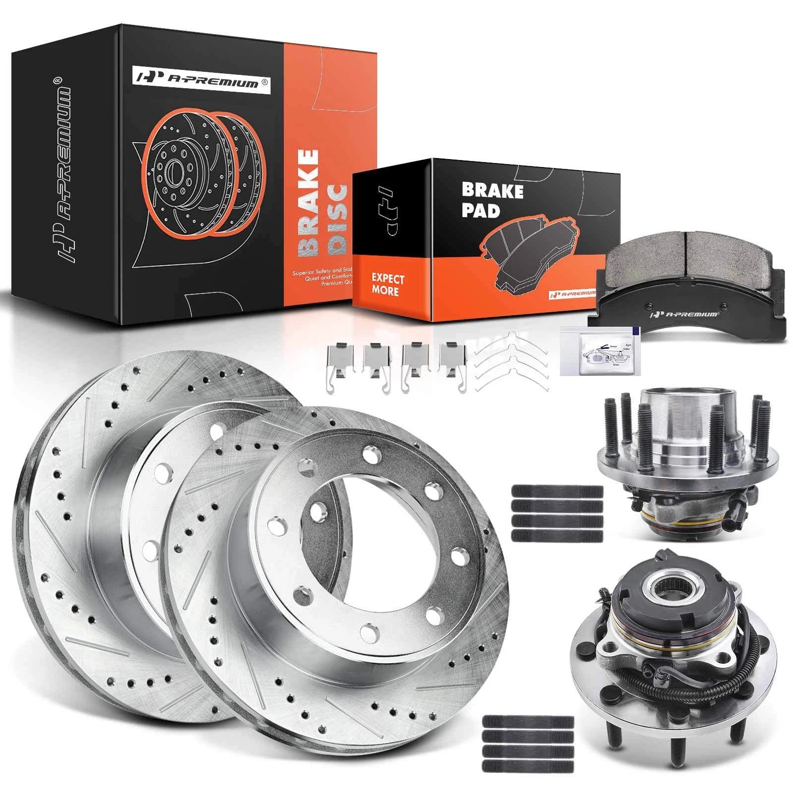 Front Drilled Rotors & Brake Pads for Ford Excursion F-350 (1999–2005)
