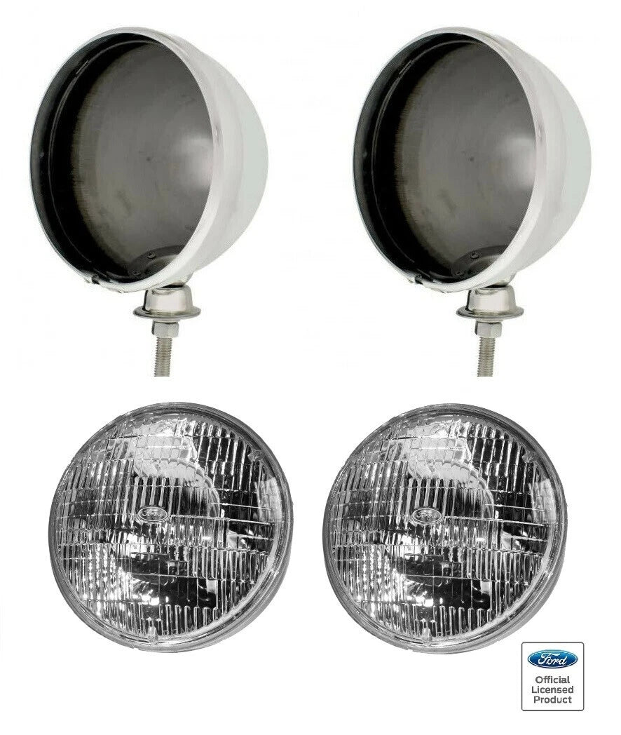 7 Inch Seal Beam Headlights with Bulbs for Ford FOMOCO Chrome Dietz Buckets (1953–1956)