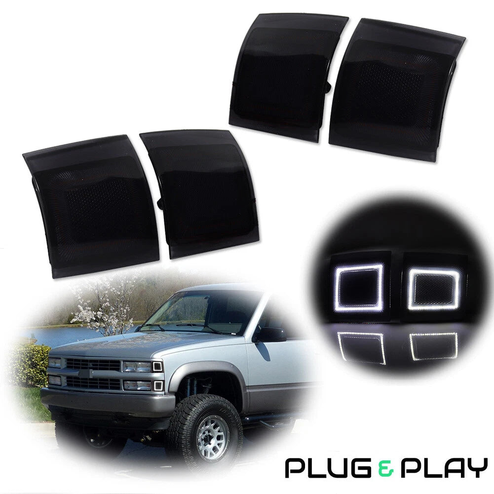 Smoke White LED Corner Side Marker Lights for Chevy C/K 1500 2500 3500