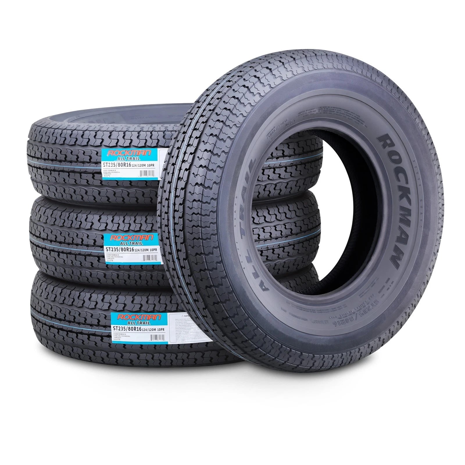 Set of 4 ROCKMAN ST235/80R16 10-Ply Trailer Tires 124M Steel Belted