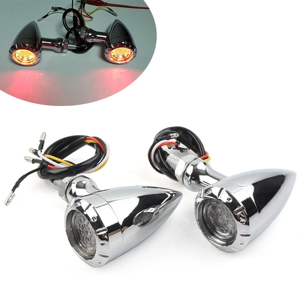 LED Red/Amber Brake Blinker Turn Signal Tail Light for Harley Motorcycle (Chrome)