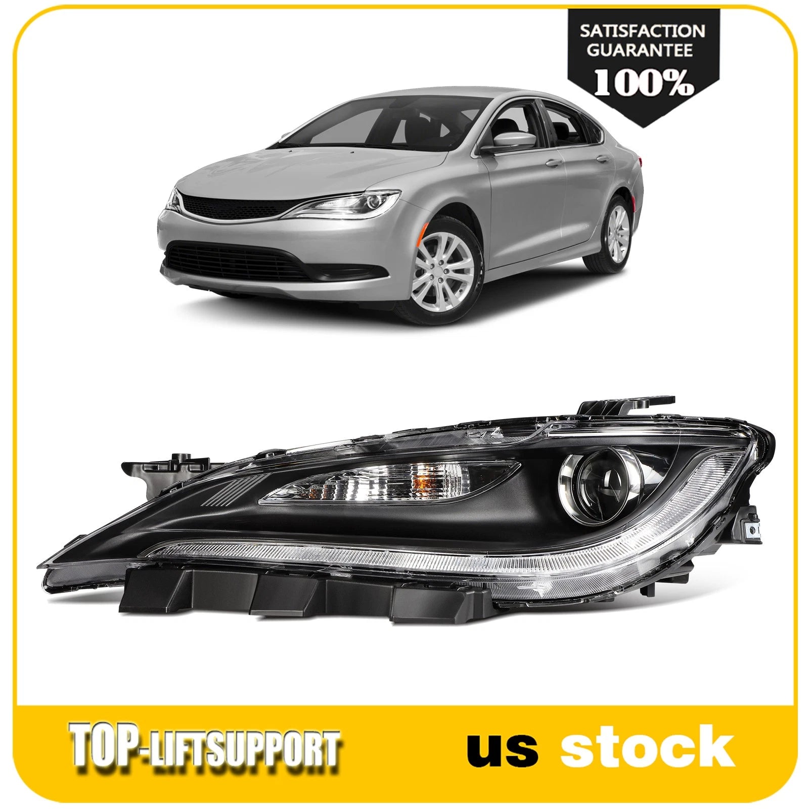 Left Halogen Headlight for Chrysler 200 (2015–2017)