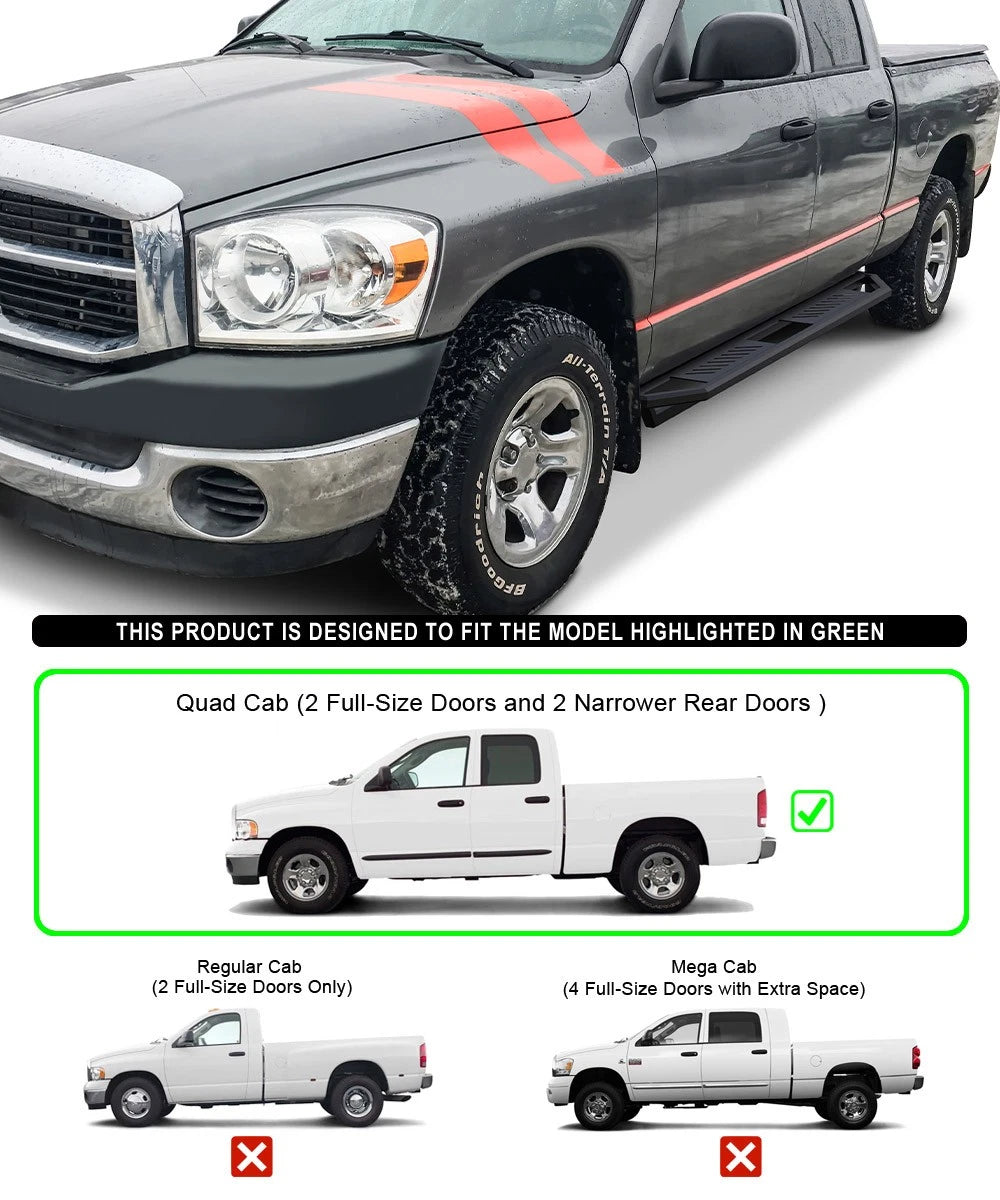 Off-Road Square Tube Side Armor for Dodge Ram 1500 2500 3500 (2002-2008)