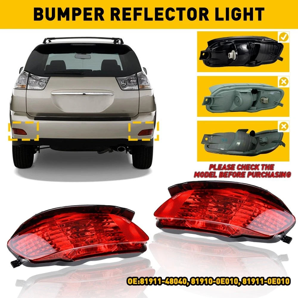2pcs Rear Bumper Reflector Light w/ Bulbs for Lexus RX400h RX350 RX330 (2004–2009)