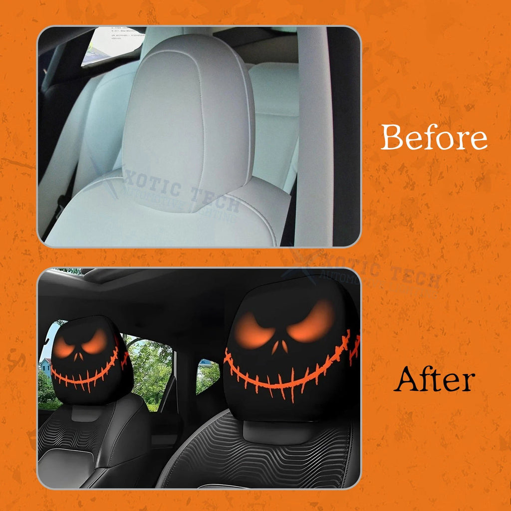 Universal Front Seat Halloween Scary Pumpkin Grin Mask Head Rest Covers for Auto
