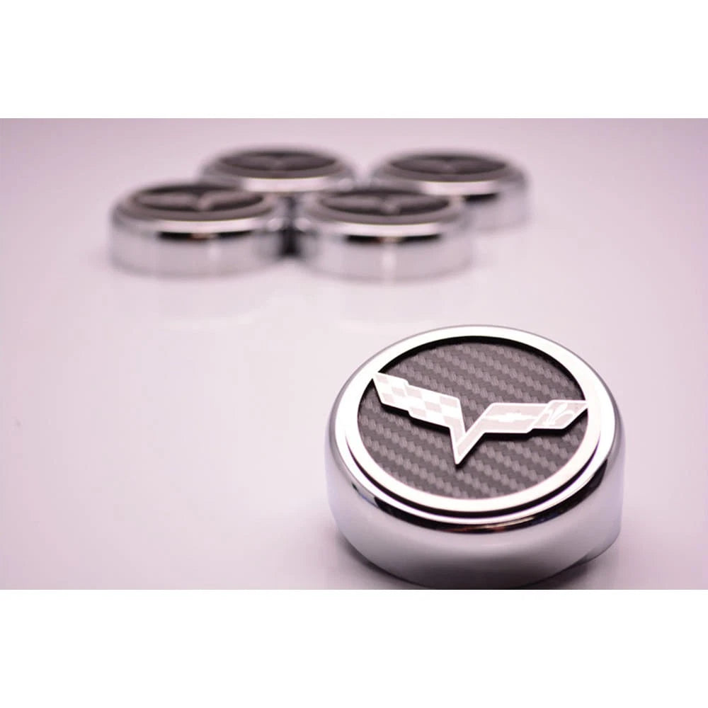 Chrome Cap Covers with Red Carbon Fiber Flags Inlay for 2005-2013 Corvette