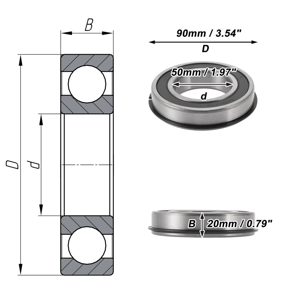 Deep Groove Ball Bearing 6210NR2RS for Scooter Skateboard (50x90x20mm)