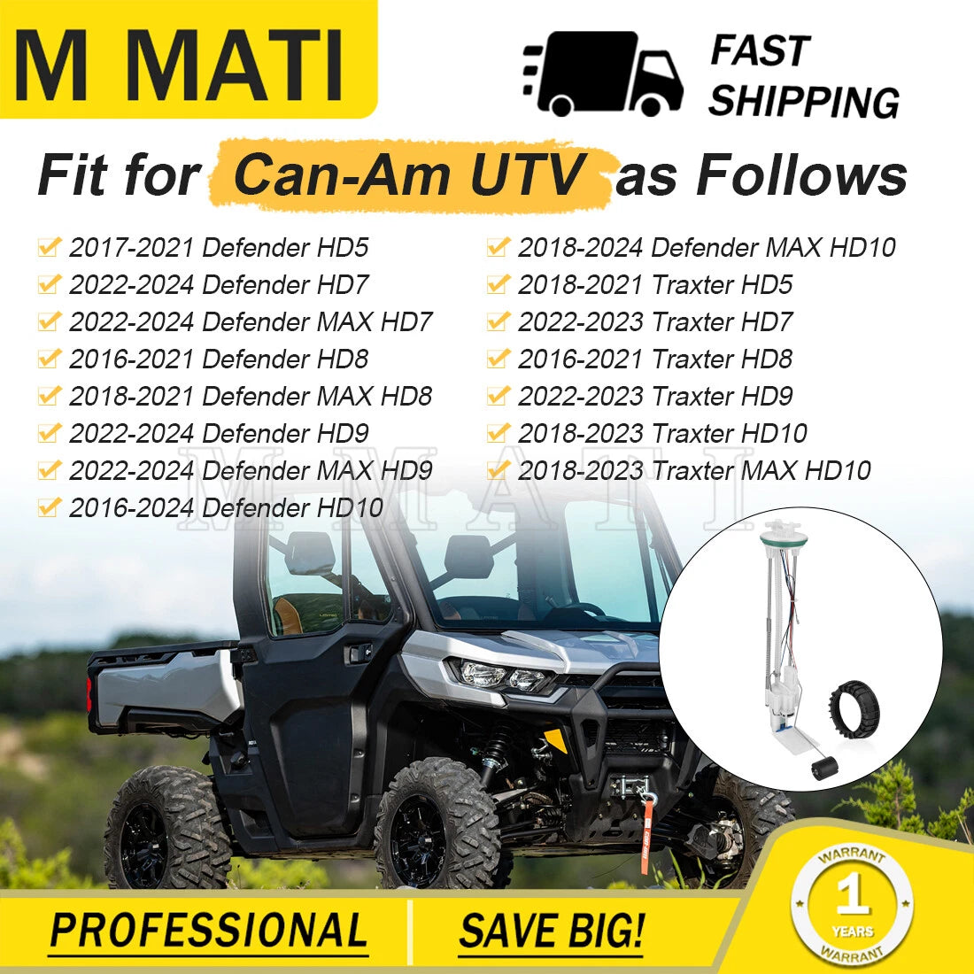 Fuel Pump 709001189 for Can-Arm Defender HD5 HD7 HD9 HD10 Max (2015–2023)