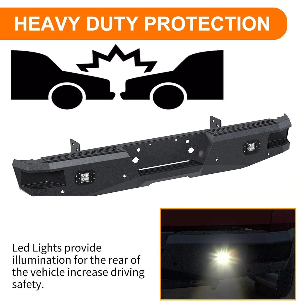 Rear Bumper for Ford Super Duty F250 F350 (1999–2016) Black w/ Sensor Holes