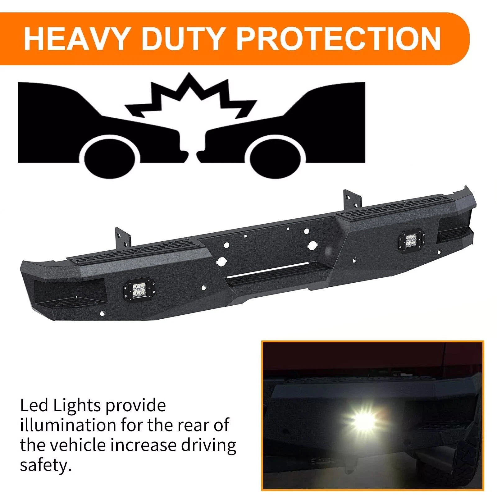 Rear Bumper for Ford Super Duty F250 F350 (1999–2016) Black w/ Sensor Holes