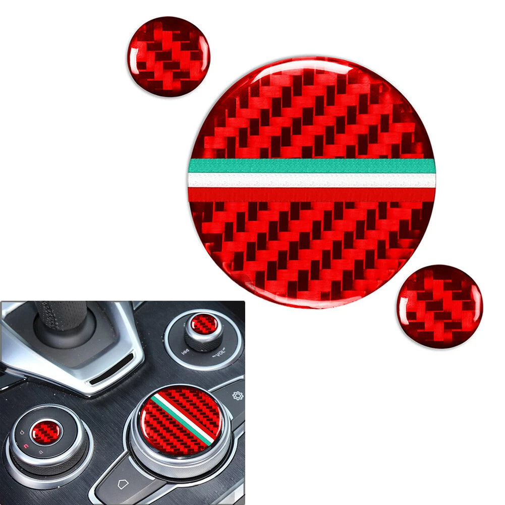 3X Center Console Multimedia Knob Cover for Alfa Romeo Giulia (2020–2021) Carbon Red