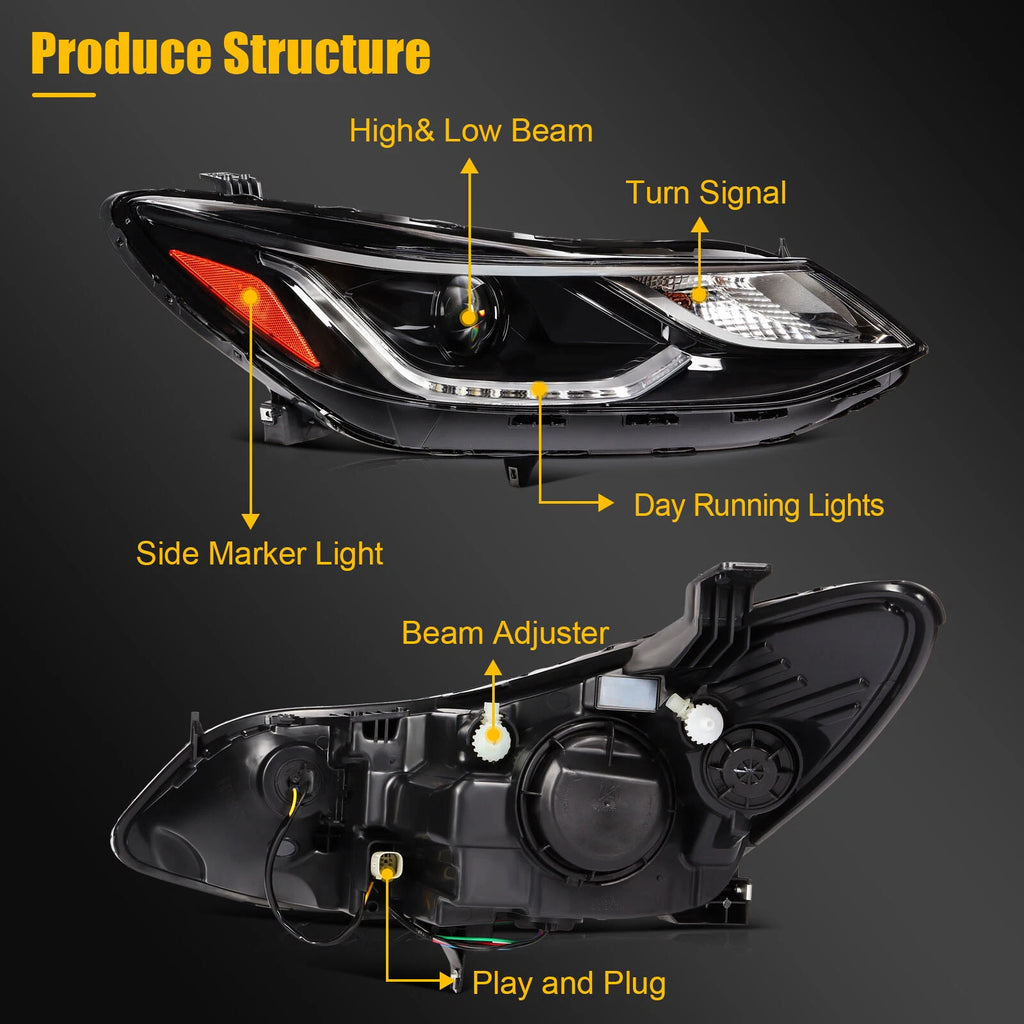 Right Passenger Side Headlight Assembly for Chevy Cruze (2016–2019) LED DRL