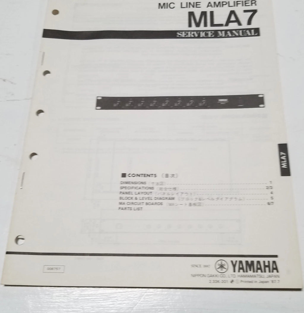 Yamaha MLA7 Mic Line Amplifier Service Manual and Parts List