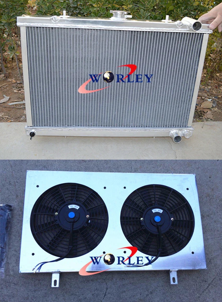 Aluminum Radiator & Shroud & Fans for Nissan Skyline S13 R32 (1989-1994)