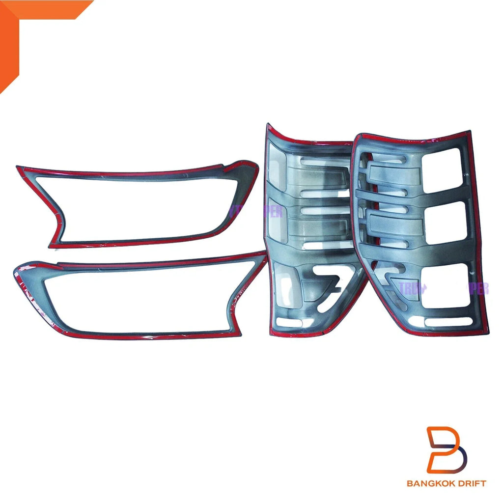Grey Wildtrak Headlight Taillight Covers Trim for Ford Ranger PX T6 (15-21)