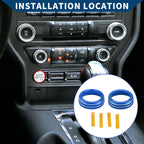 2X AC Climate Switch Knob Cover Ring for Ford Mustang (2015–2021) Blue