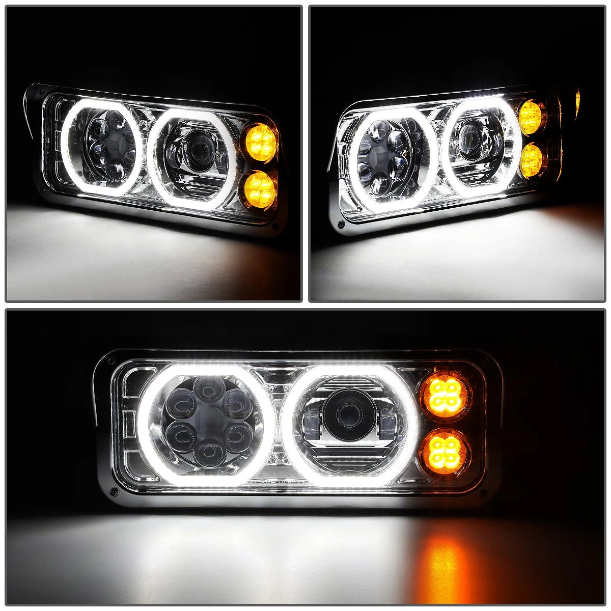 Full LED Dual Halo Projector Headlights for Peterbilt Kenworth (1981–2019)