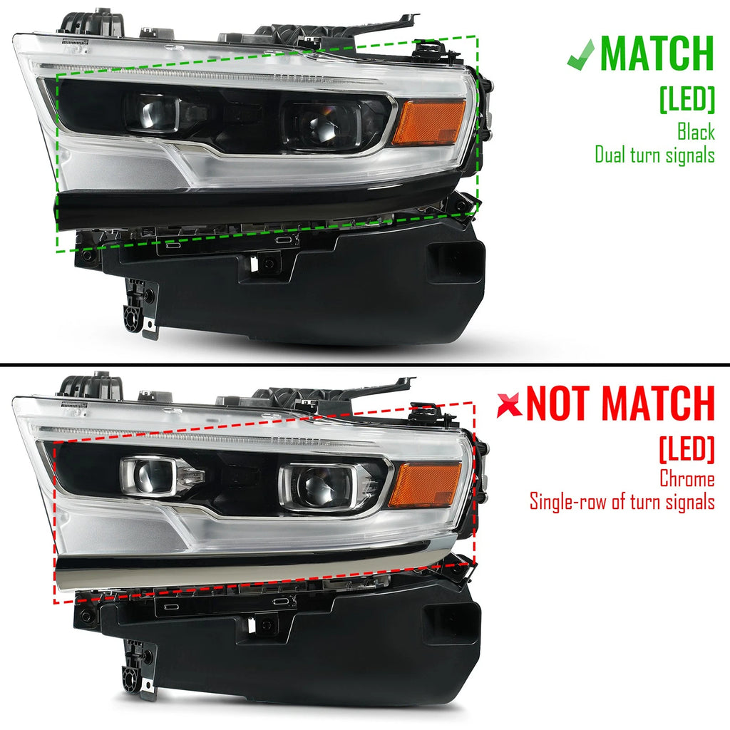 Full LED Projector Headlights for Ram 1500 (2019–2024) Left+Right Pair