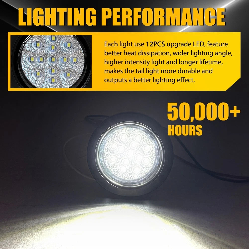 Set of 4 DOT 2.5" Round White LED Clearance Tail Marker Lights for Utility Trailer