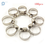 Set of 100 Stainless Steel Adjustable Drive Hose Clamps 3/4" - 1"