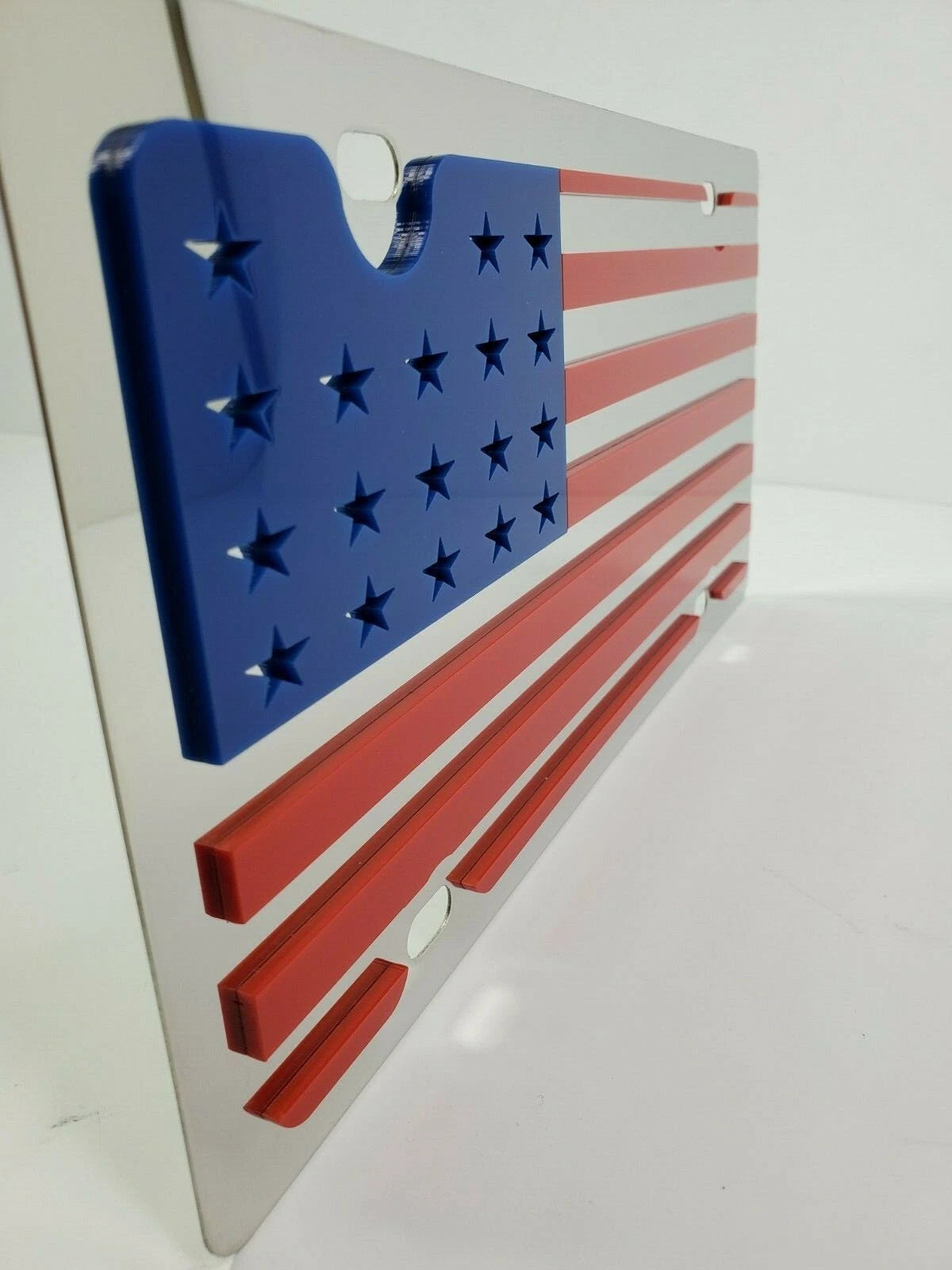 Metal Vanity License Plate Tag with USA 3D Flag for Universal Fit (Any Year)