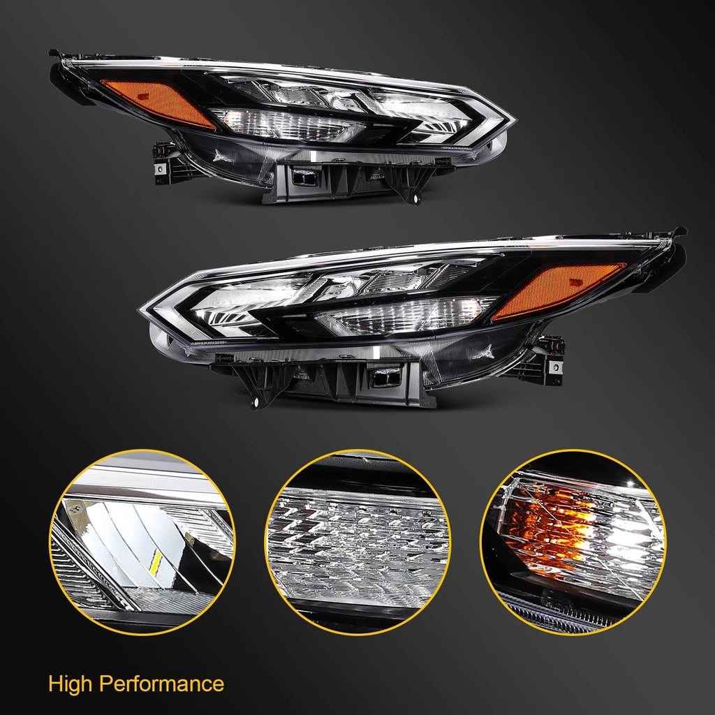 2X Black Headlight Assembly for Nissan Sentra (2024–2025) w/Bulbs
