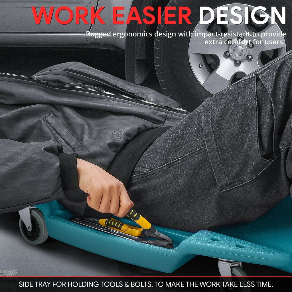 48" x 23.5" Sky Blue Ergonomic HDPE Automotive Creeper for Mechanics