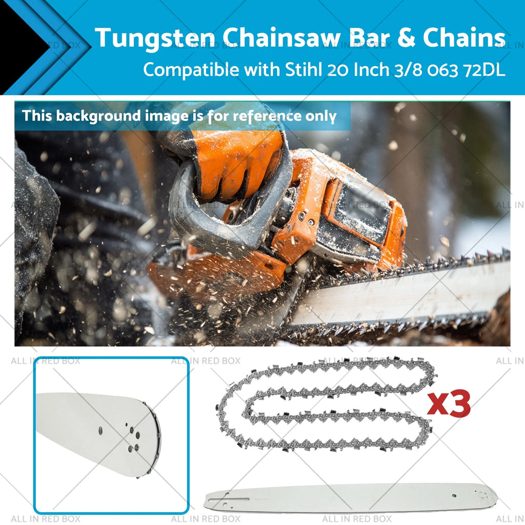 20 Inch Bar 3x Tungsten Chain .063 3/8 72DL for Stihl Chainsaws