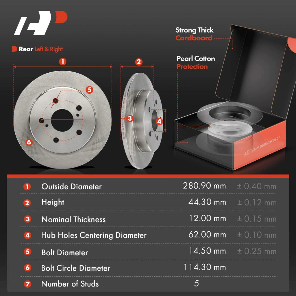 Rear Disc Brake Rotors & Ceramic Pads for Toyota Camry (2018–2022)