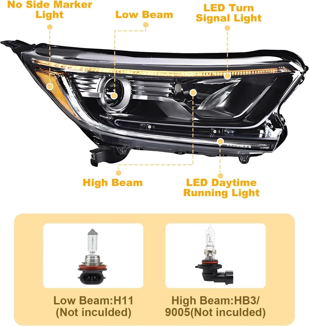 Passenger Side Halogen Headlight for Honda CR-V (2017–2022) w/LED DRL