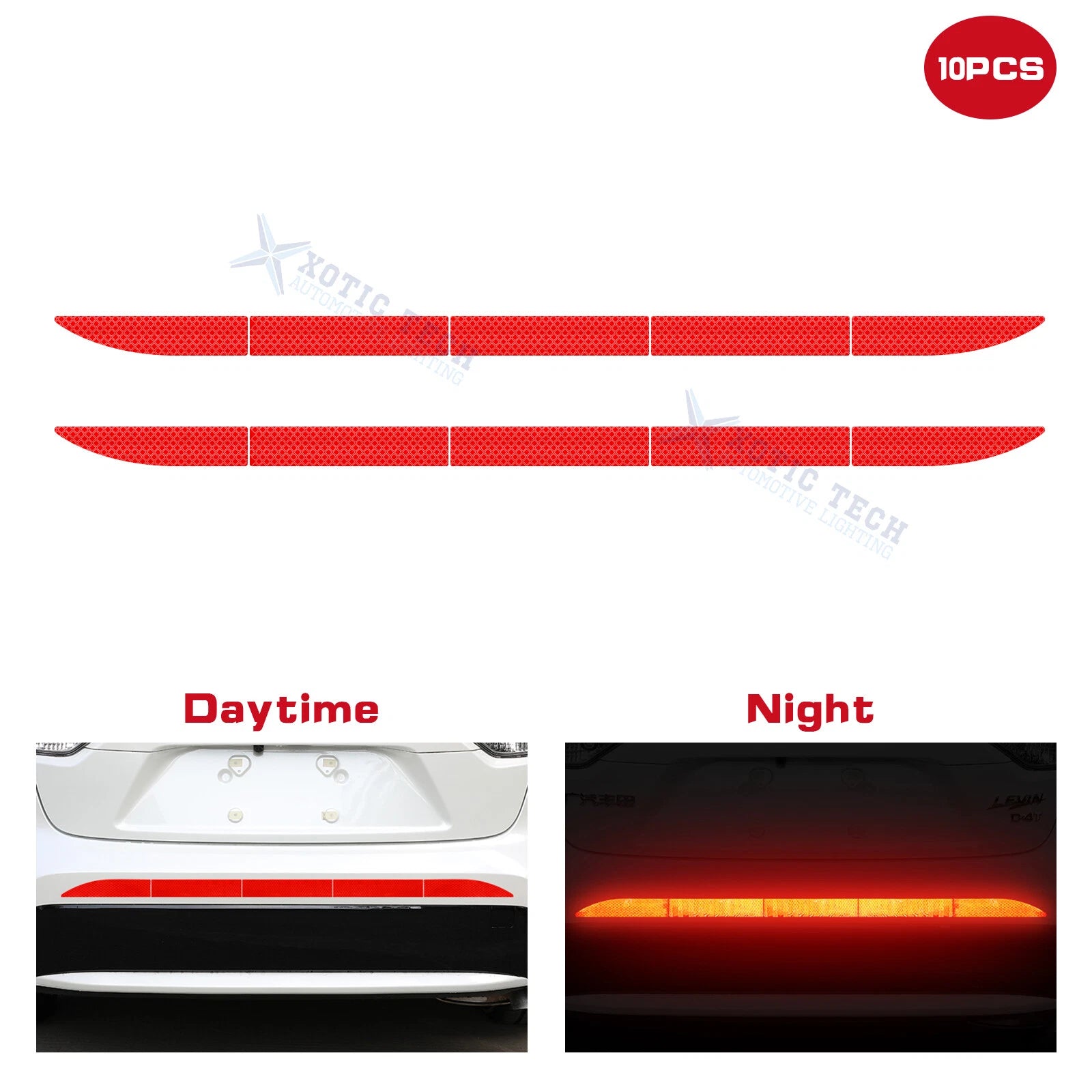 Red Night Reflective Stripe Bumper Trunk Safety Warning Stickers for Universal Fit (2014–2025)