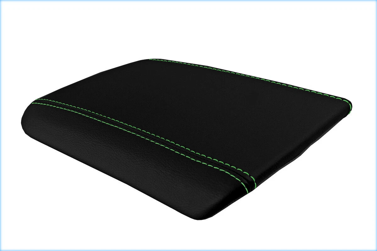 Leather Console Lid Armrest Cover for Ford Mustang (2005–2009) Green Stitch