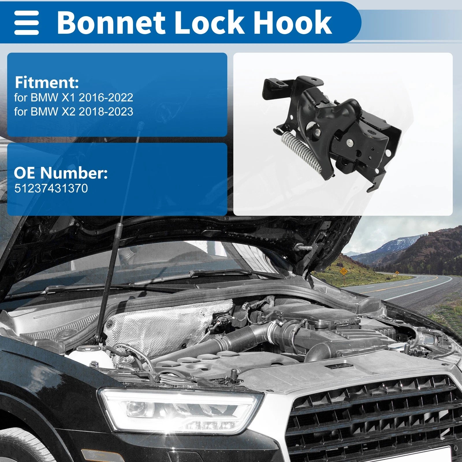 Hood Latch Assembly for BMW X1 (2013–2023) No. 51237431370