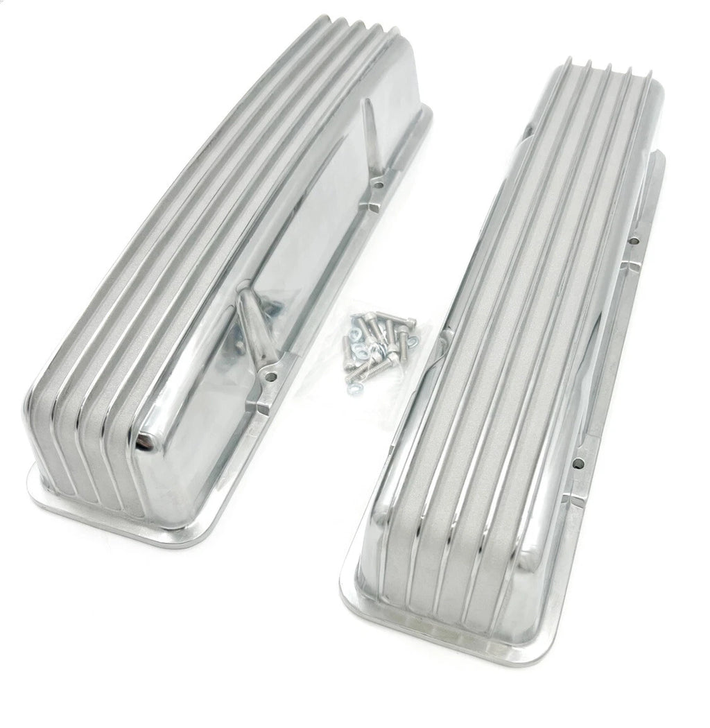 Polished Aluminum Finned Valve Covers for Small Block Chevy 350 (1968–1979)
