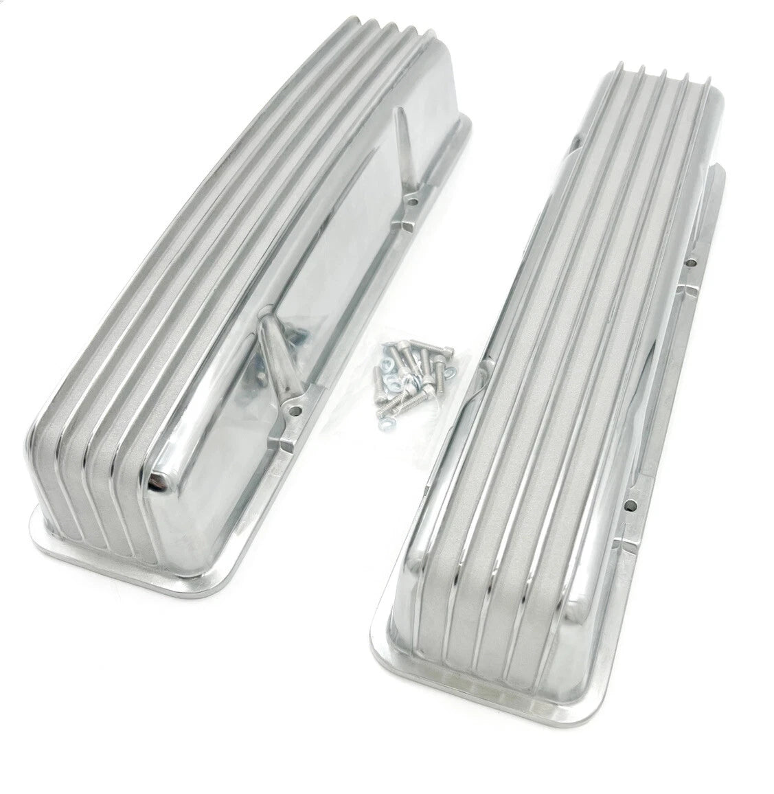 Polished Aluminum Finned Valve Covers for Small Block Chevy 350 (1968–1979)